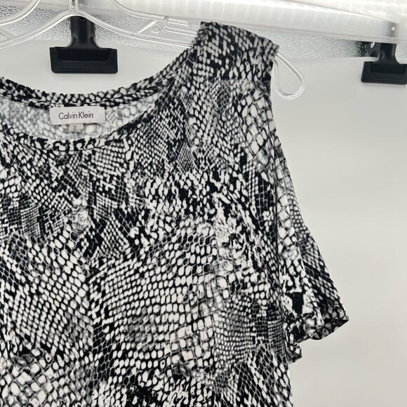 Calvin Klein Women's Cold Shoulder Short Sleeve Shift Dress Snake Print Medium - Picture 4 of 9